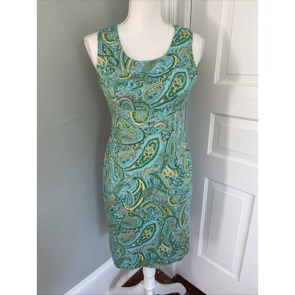 Jones New York Signature Dress Stretch Paisley Sleeveless Sheath Aqua 2P - Picture 1 of 6